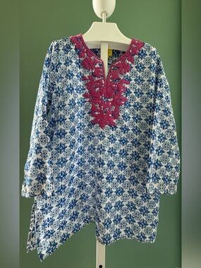 Roberta Roller Rabbit Kids Blue and Pink Floral Embroidered Tunic